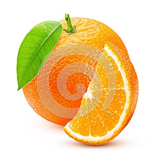 Ripe oranges with a slice isolated on a white background