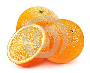 Ripe oranges with a slice isolated on a white background