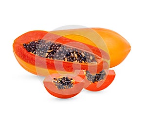 Ripe papaya and sliced isolated on white background