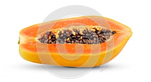 Ripe papaya slices isolated on white background