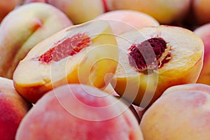 Ripe peaches close up.