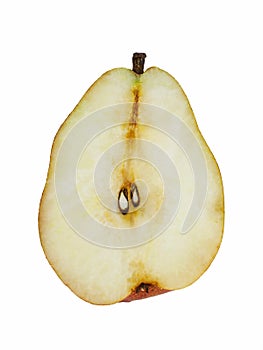 Ripe pear sectional on a white background