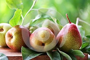 Ripe  Pears On A Rustic Wooden Table