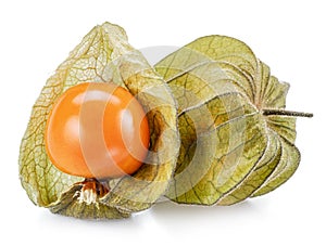 Ripe physalis or golden berry fruit isolated on white background