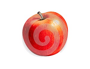 ripe picturesque red apple - drawing with colored pencils hand painted illustration. isolated on white background with