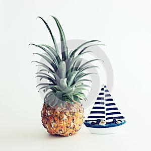 Ripe pineapple over isolated on white background. Beach and tropical theme