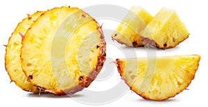 Ripe pineapple and pineapple slices isolated on white background. File contains clipping path