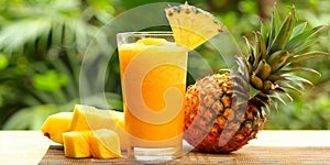Tropical Bliss: A Pineapple and a Glass of Fresh Orange Juice. Generative AI