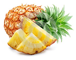 Ripe pineapple and pineapple slices isolated on white background. File contains clipping path photo