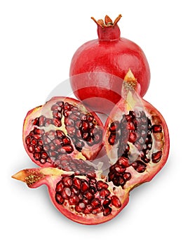 Ripe pomegranate fruit isolated on white background cutout