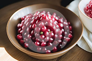 Ripe pomegranate seeds shimmering in sunlight