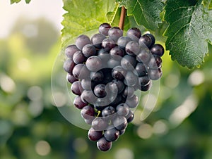 Ripe purple grapes on the vine photo
