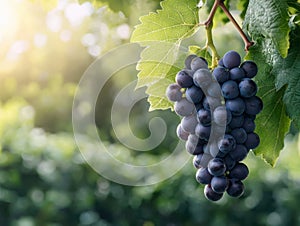 Ripe purple grapes on the vine photo