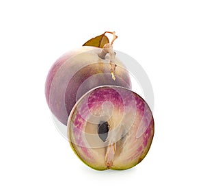 Ripe purple star apple fruit isolated on white background