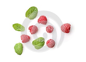 Ripe rasberries and mint leaves