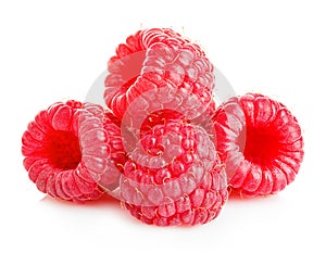 Ripe raspberries close-up isolated on white background