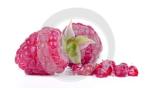 Ripe raspberries isolated on white