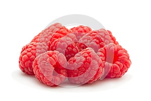 Ripe raspberry berries on white