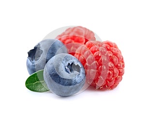 Ripe raspberry and blueberries