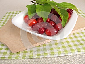 Ripe raw cornelian cherries