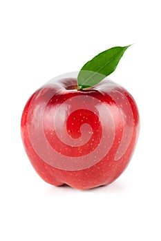 A Ripe Red Apple With Leaf