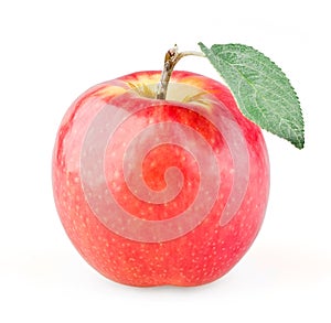 Ripe red apple with leaf