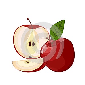 Ripe red apple with leaf slice isolated .