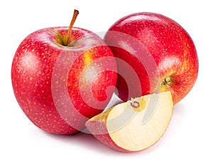 Ripe red apples and apple slice isolated on white background