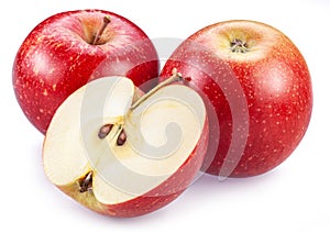 Ripe red apples and apple slice isolated on white background