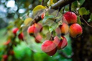 ripe red apples on the tree. AI generated