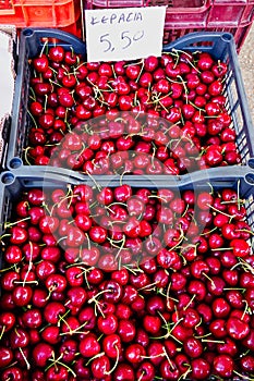 Ripe Red Cherries at Greek Street Market