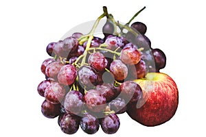 Ripe red grape with apple, closeup, isolated on white background