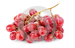 Ripe red grape. Pink bunch with leaves isolated on white. With clipping path. Full depth of field