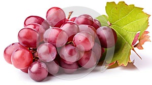 Ripe red grape. Pink bunch with leaves isolated on white. With clipping path. Full depth of field, generative ai