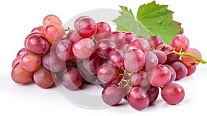 Ripe red grape. Pink bunch with leaves isolated on white. With clipping path, generative ai