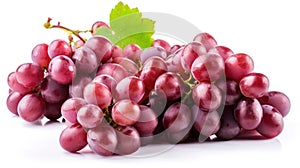 Ripe red grape. Pink bunch with leaves isolated on white. With clipping path, generative ai