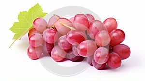 Ripe red grape. Pink bunch with leaves isolated on white. Full depth of field. generative ai