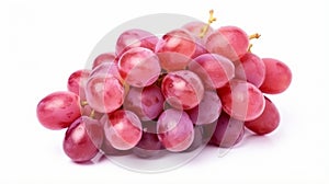 Ripe red grape. Pink bunch with leaves isolated on white. Full depth of field. generative ai