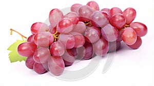 Ripe red grape. Pink bunch with leaves isolated on white. Full depth of field. generative ai