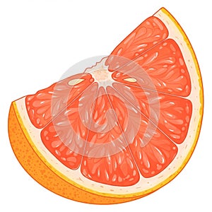 Ripe Red Grapefruit Slice on White Background