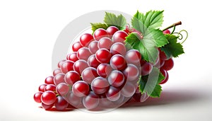 Ripe Red Grapes with Green Leaves Isolated on White