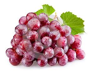 Ripe red grapes with leaves isolated