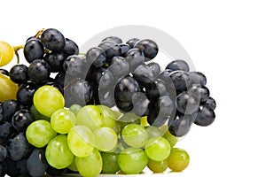 Ripe red and green grapes isolated on white