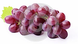 Ripe red wet grape with drops. Pink bunch with leaves isolated on white. generative ai