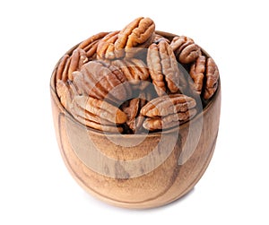 Ripe shelled pecan nuts in bowl