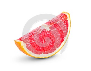 Ripe slice of pink grapefruit citrus fruit isolated on white background