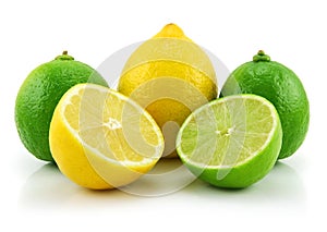 Ripe Sliced Lime and Lemon Isolated on White