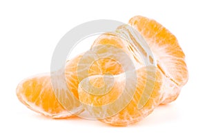 Ripe slices of mandarin tangerine or orange isolated on white background