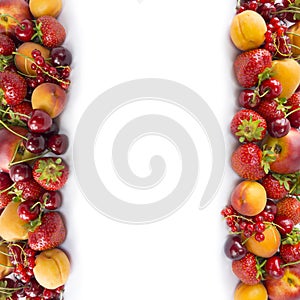 Ripe strawberries, redcurrants, apricots, nectarines and cherries