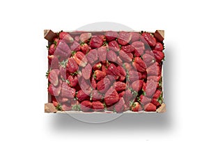 a ripe strawberry box on white background